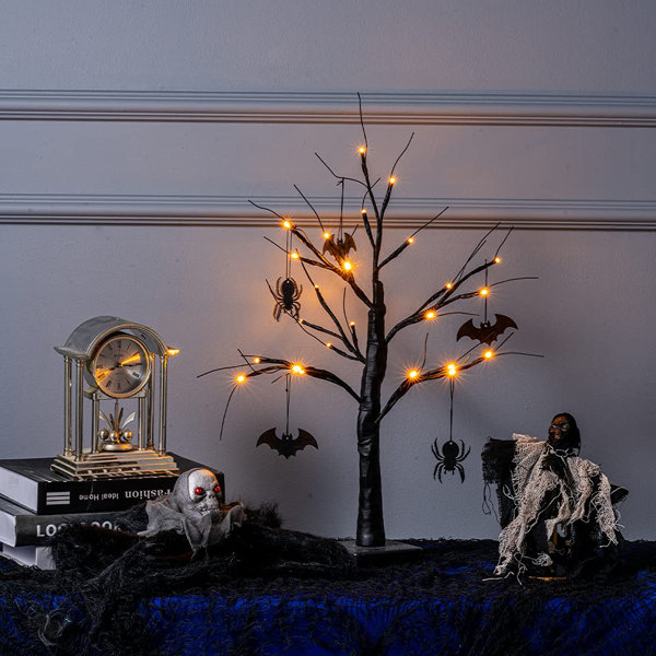 Black Halloween Tree With Orange Lights 